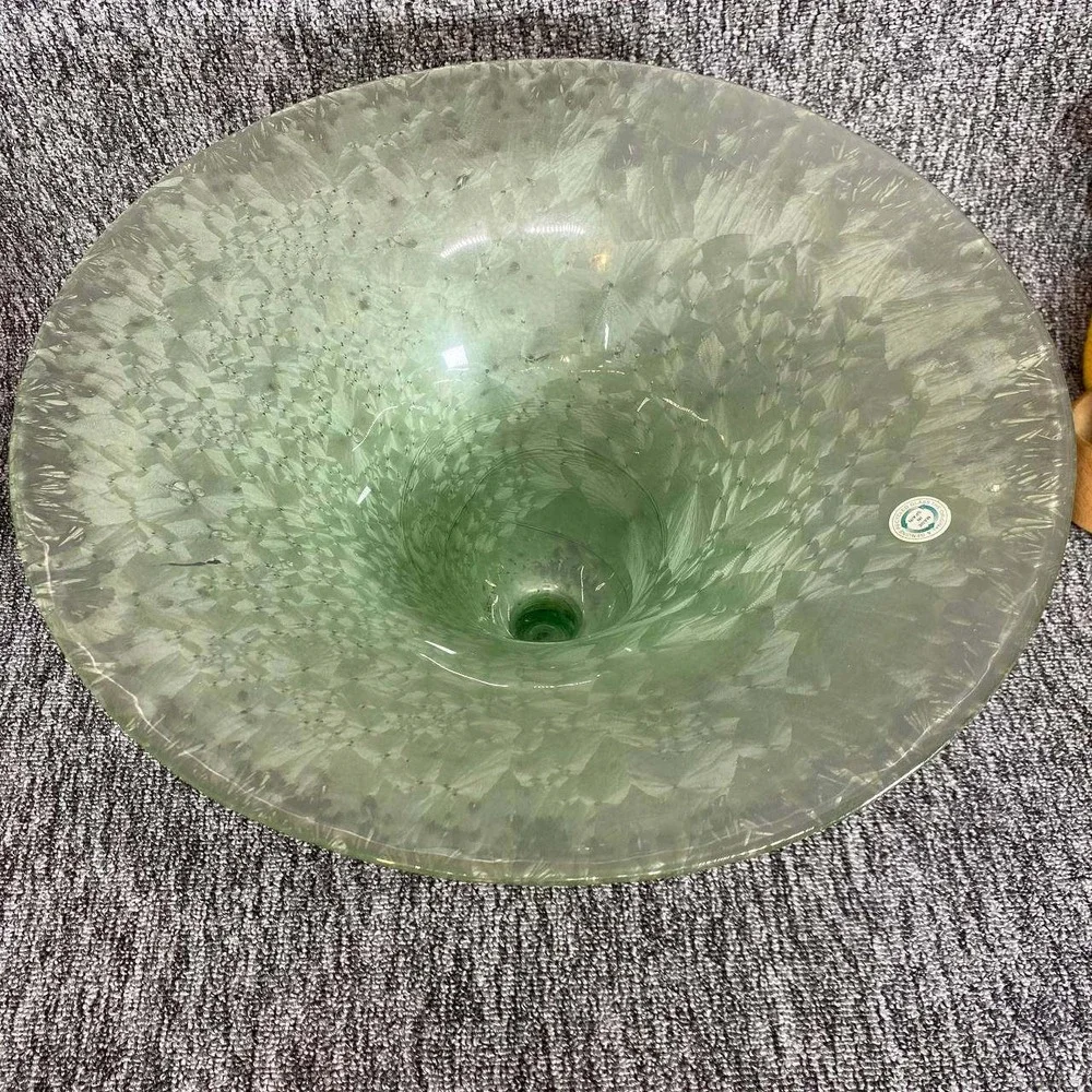 Spain Recycled Glass Vase Large‎ Green Mottled Art Glass Spain Centerpiece